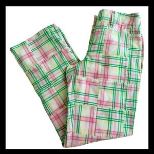 Vtg Lilly Pulitzer Patchwork Ankle Pants Womens 2 White Label Pink Green